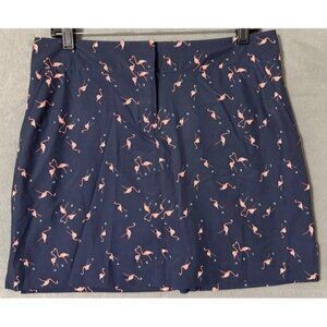 Izod Golf Skort Women Size 6 Blue Flamingo Print Stretch Polyester Pockets Zip